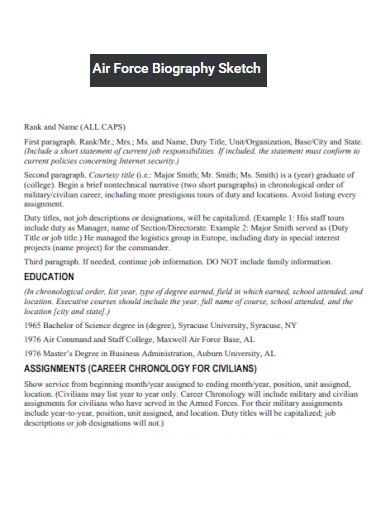 Air Force Biography Sketch
