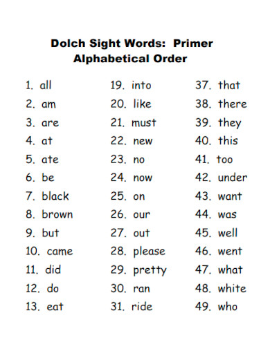 Alphabetical OrderDolch Sight Words