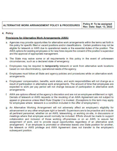 Alternative Work Arrangements Policy and Procedures