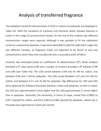 Analysis of transferred fragrance
