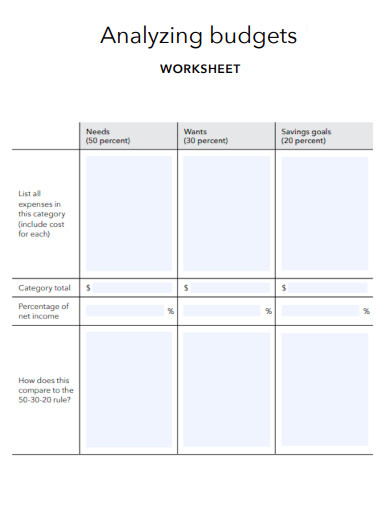 Analyzing Budget Worksheet