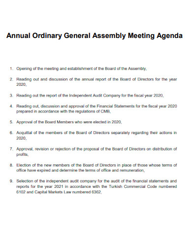 Annual Ordinary General Assembly Meeting Agenda