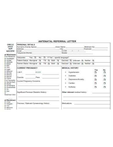 Antenatal Referral Letter