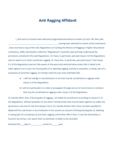 Anti Ragging Affidavit