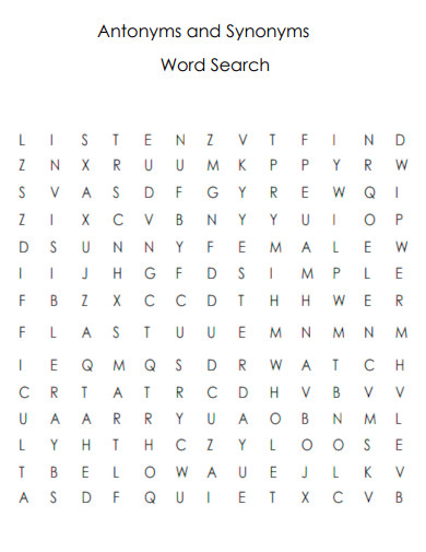 Antonyms and Synonyms Word Search