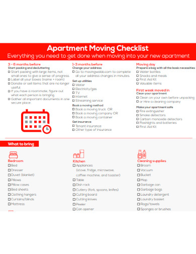 Apartment Moving Packing Checklist