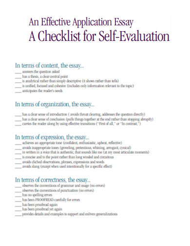 Application Essay Checklist for Self Evaluation