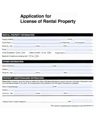 Application for License of Rental Property