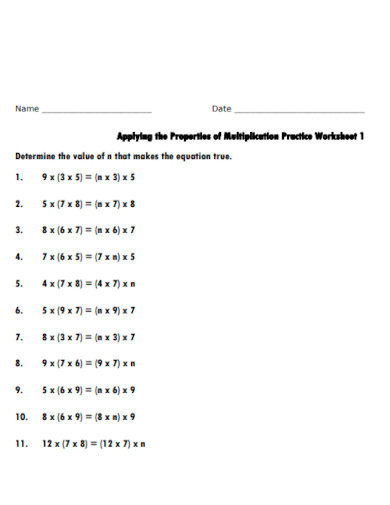Applying the Properties of Multiplication Practice Worksheet