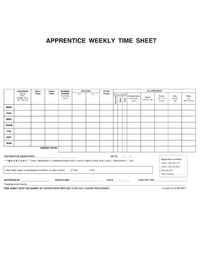 Apprentice Weekly Timesheet