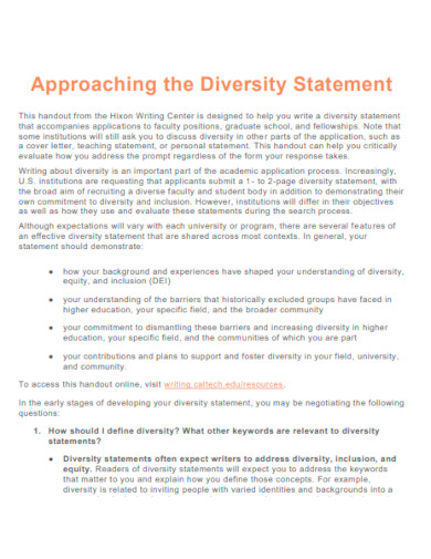 Approaching the Diversity Statement