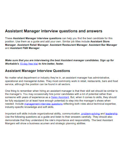 Assistant Manager interview questions and answers