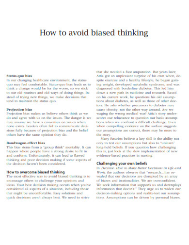 Avoid Biased Thinking