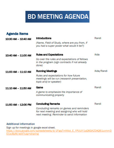 BD Meeting Agenda