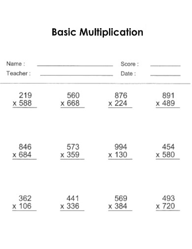 Basic Multiplication Worksheet