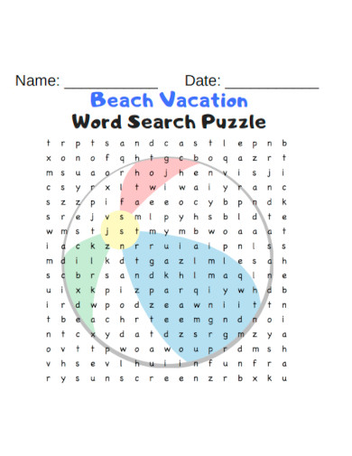 Beach Vacation Word Search