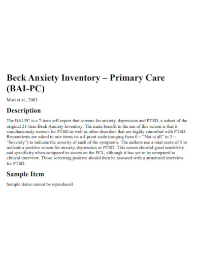 Beck Anxiety Inventory Primary Care