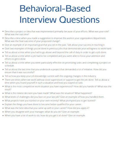 Behavioral Based Interview Questions