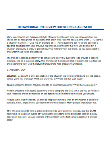 Behavioral Job Interview Questions and Answers
