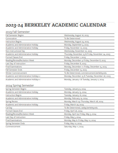 Berkeley Academic Calendar