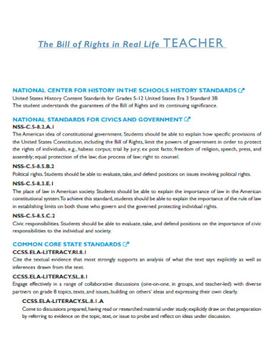 Bill of Rights in Real Life of Teacher