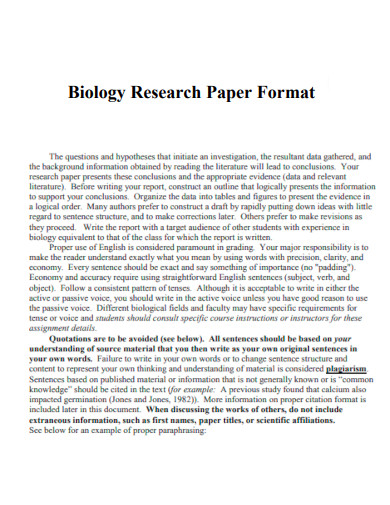 Biology Research Paper Format