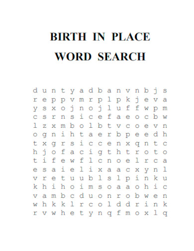 Birth in Place Word Search