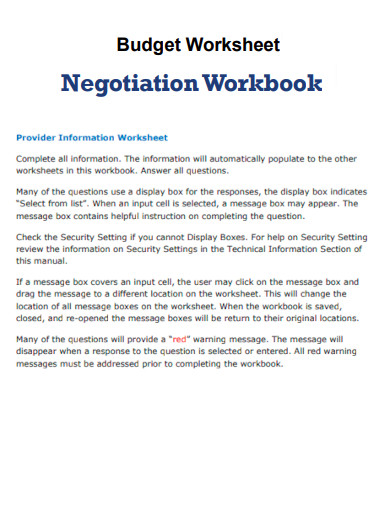 Biudget Worksheet Negotiation Workbook