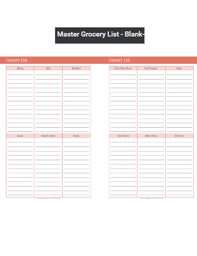 Blank Master Grocery List