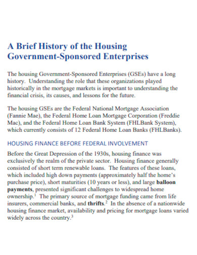 Brief History of the Housing Government