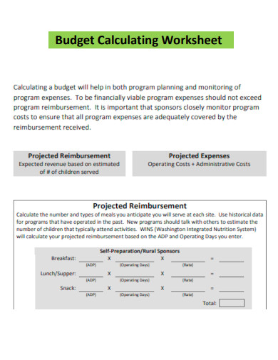 Budget Calculating Worksheet
