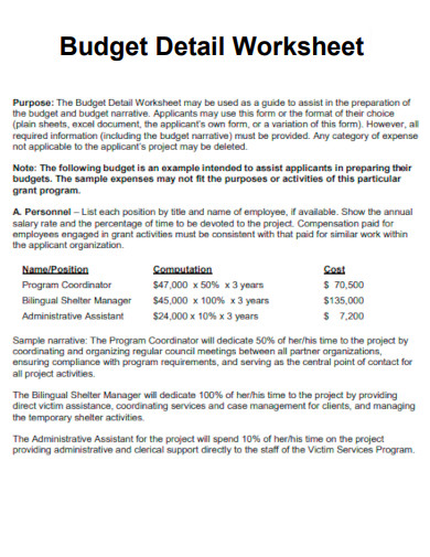 Budget Detail Worksheet