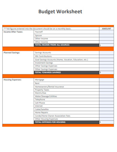Budget Worksheet Example