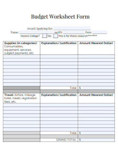 Budget Worksheet Form