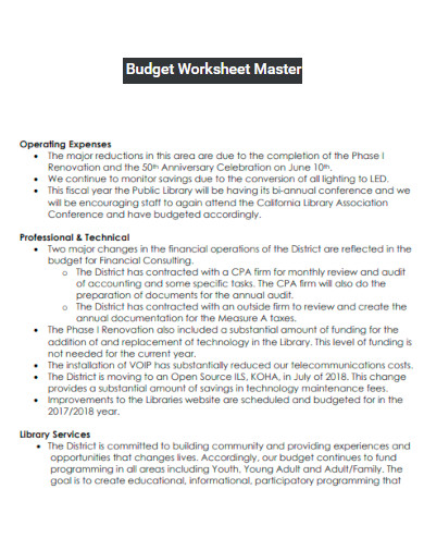 Budget Worksheet Master