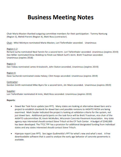 Business Meeting Notes