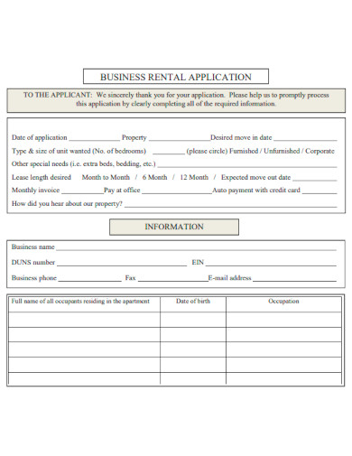 Business Rental Application