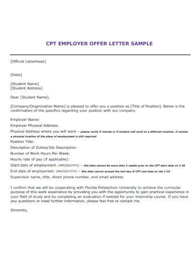 CPT Employer Offer Letter