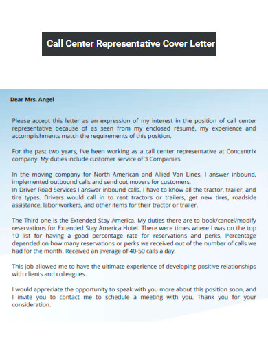 Call Center Cover Letter for Resume