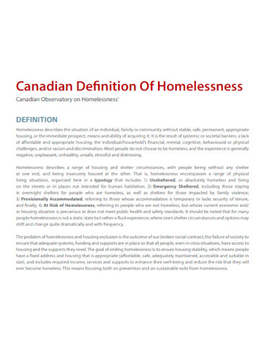 Canadian Definition Of Homelessness