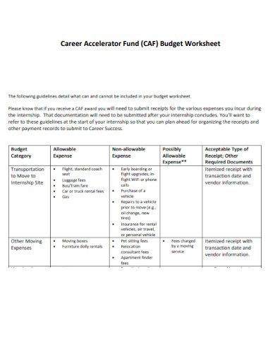 Career Accelerator Fund Budget Worksheet