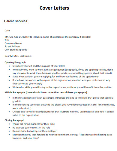 Career Services Cover Letter for Resume