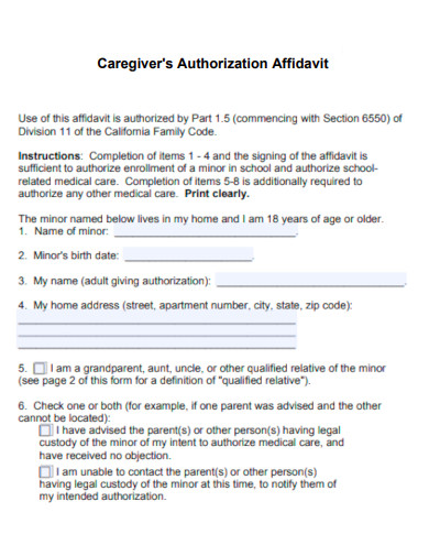 Caregiver Authorization Affidavit