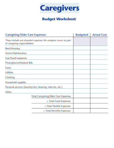Caregiving Budget Worksheet