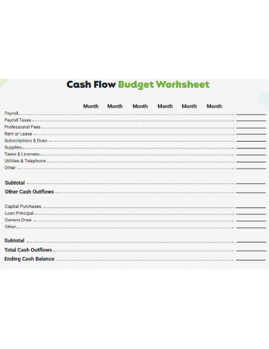 Cash Flow BudgetWorksheet