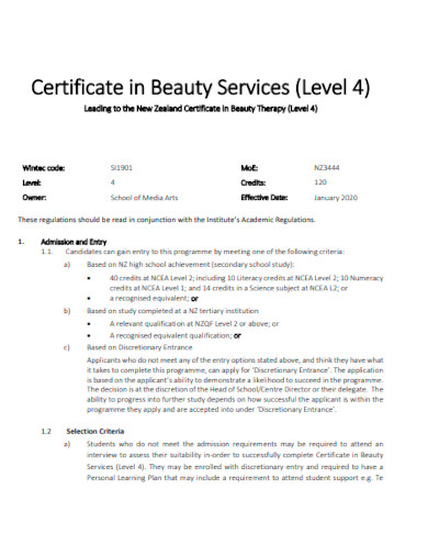 Certificate in Beauty Services
