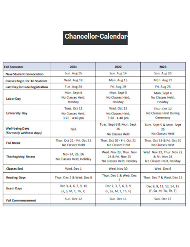 Chancellor Calendar