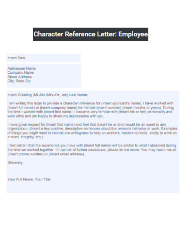 Character Reference Letter For Employee