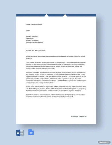 Character Reference Letter For School