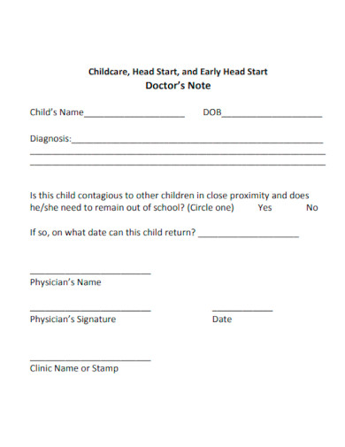 Childcare Doctor Note